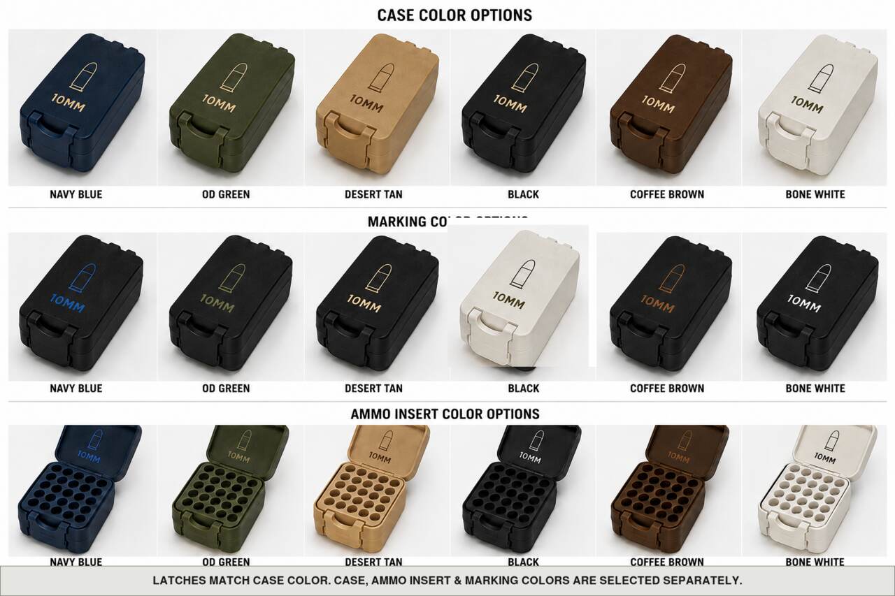 Case, ammo insert, and marking color options for 10Mm - 50 Rounds