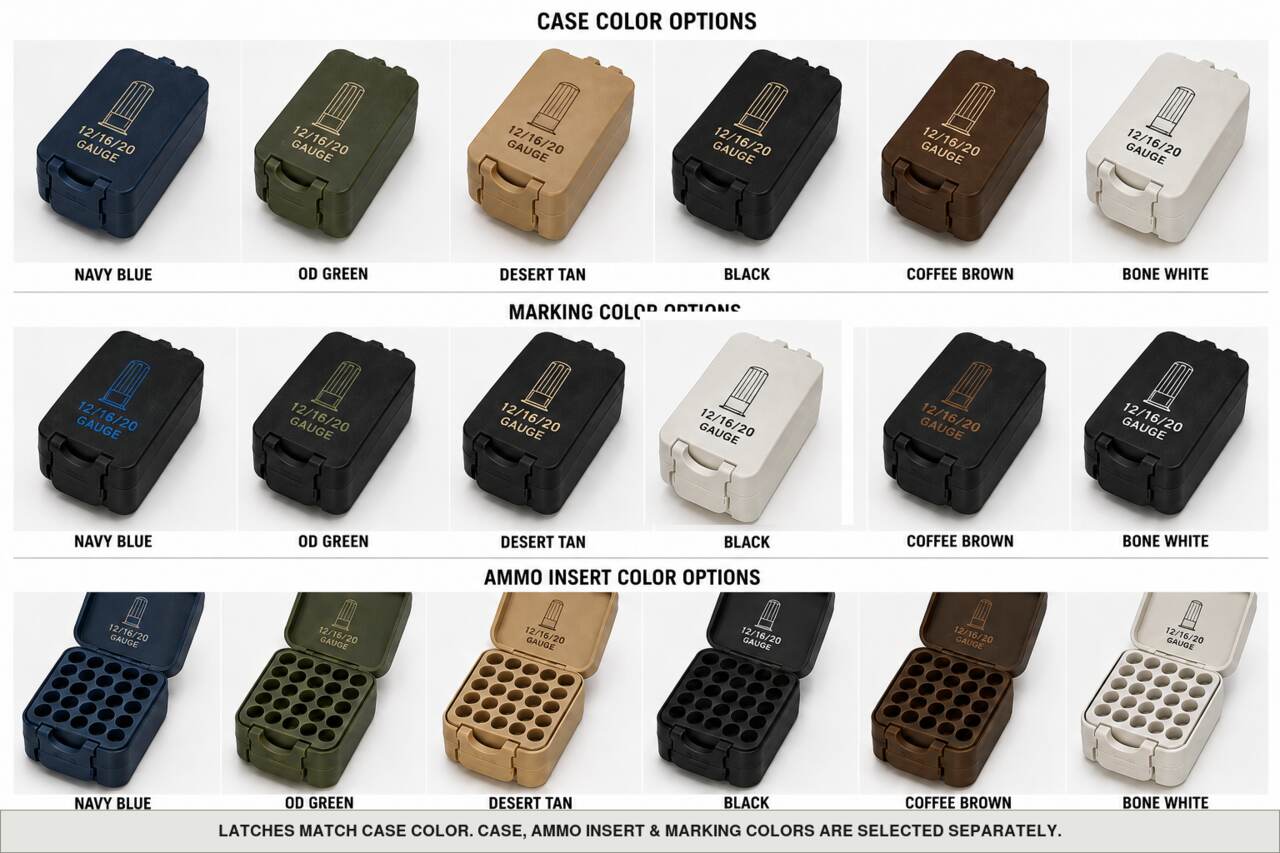Case, ammo insert, and marking color options for 12/16/20 Gauge Shotgun Shells X 15