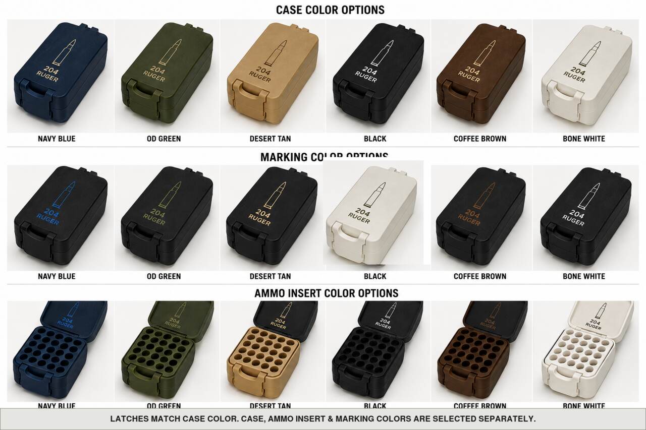 Case, ammo insert, and marking color options for 204 Ruger - 50 Rounds