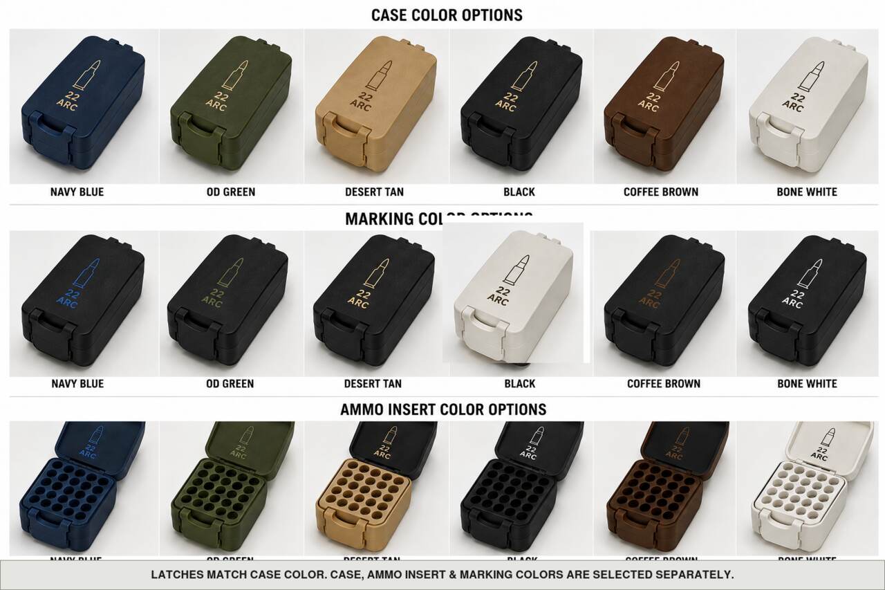 Case, ammo insert, and marking color options for 22 Arc - 50 Rounds