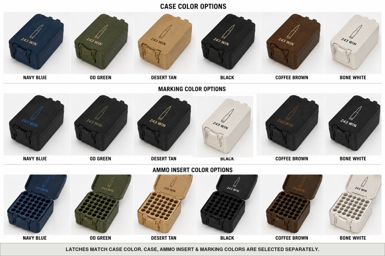 Case, ammo insert, and marking color options for 243 Win - 100 Rounds