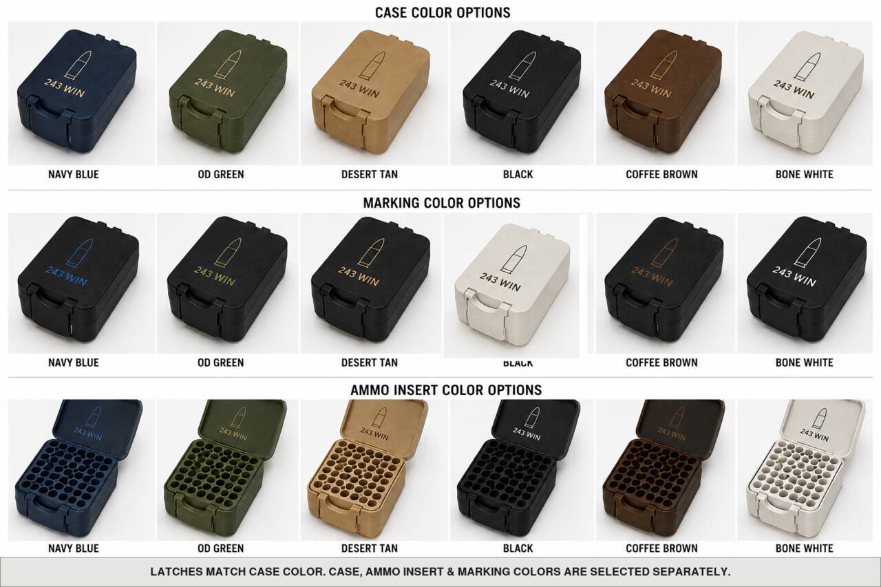 Case, ammo insert, and marking color options for 243 Win - 50 Rounds