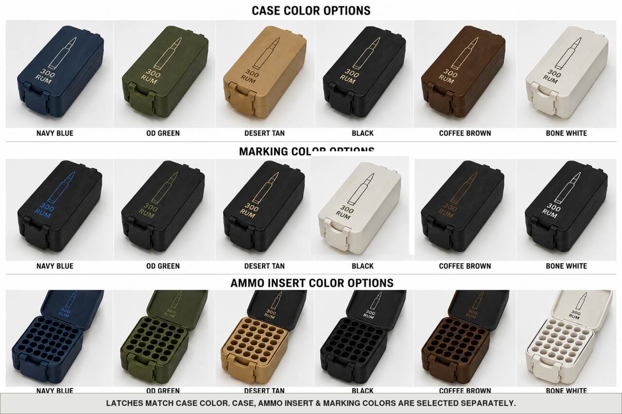 Case, ammo insert, and marking color options for 300 Rum - 36 Rounds