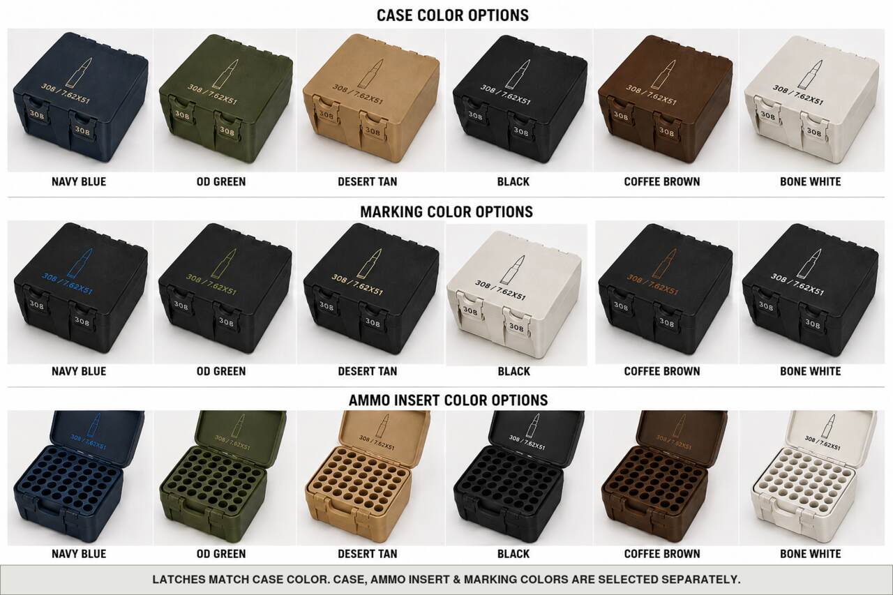 Case, ammo insert, and marking color options for 308 / 7.62X51 - 100 Rounds