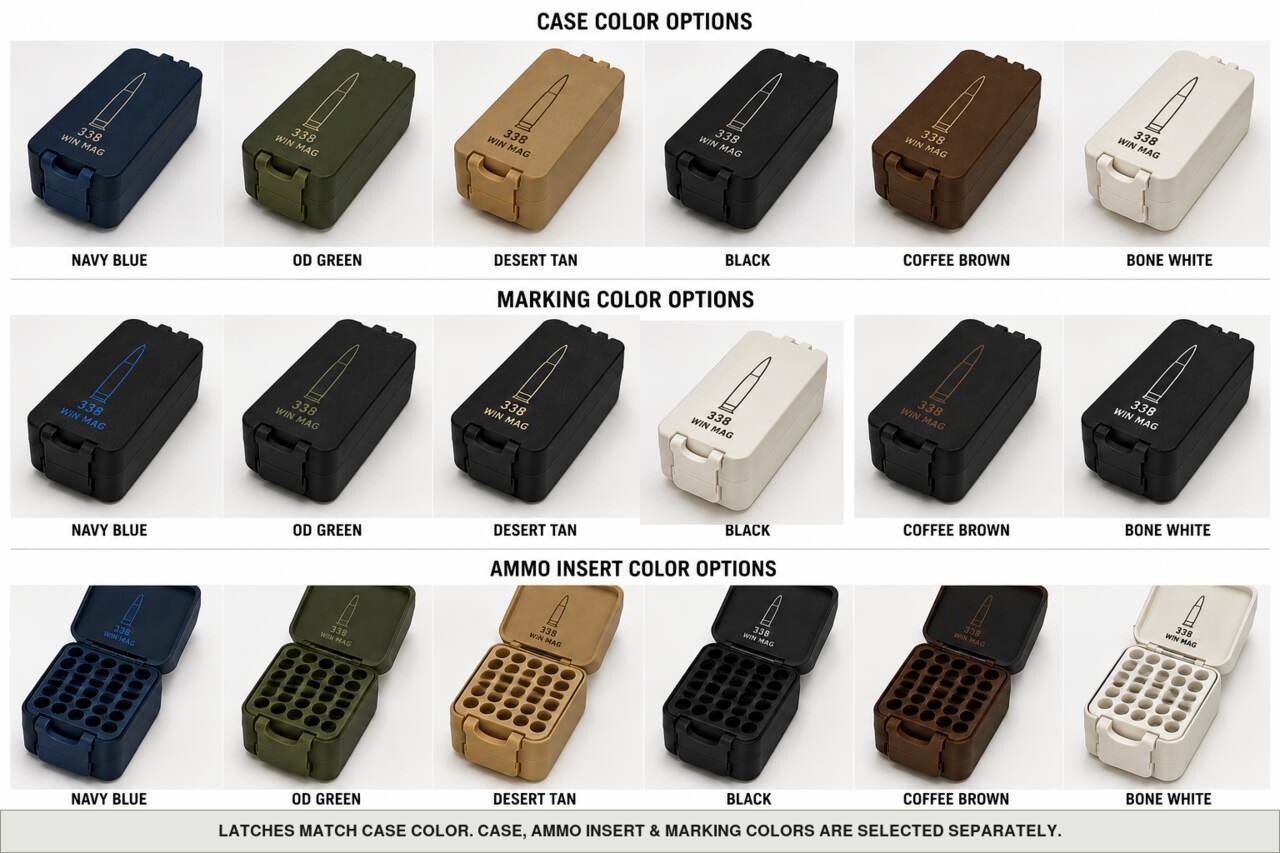 Case, ammo insert, and marking color options for 338 Win Mag - 40 Rounds