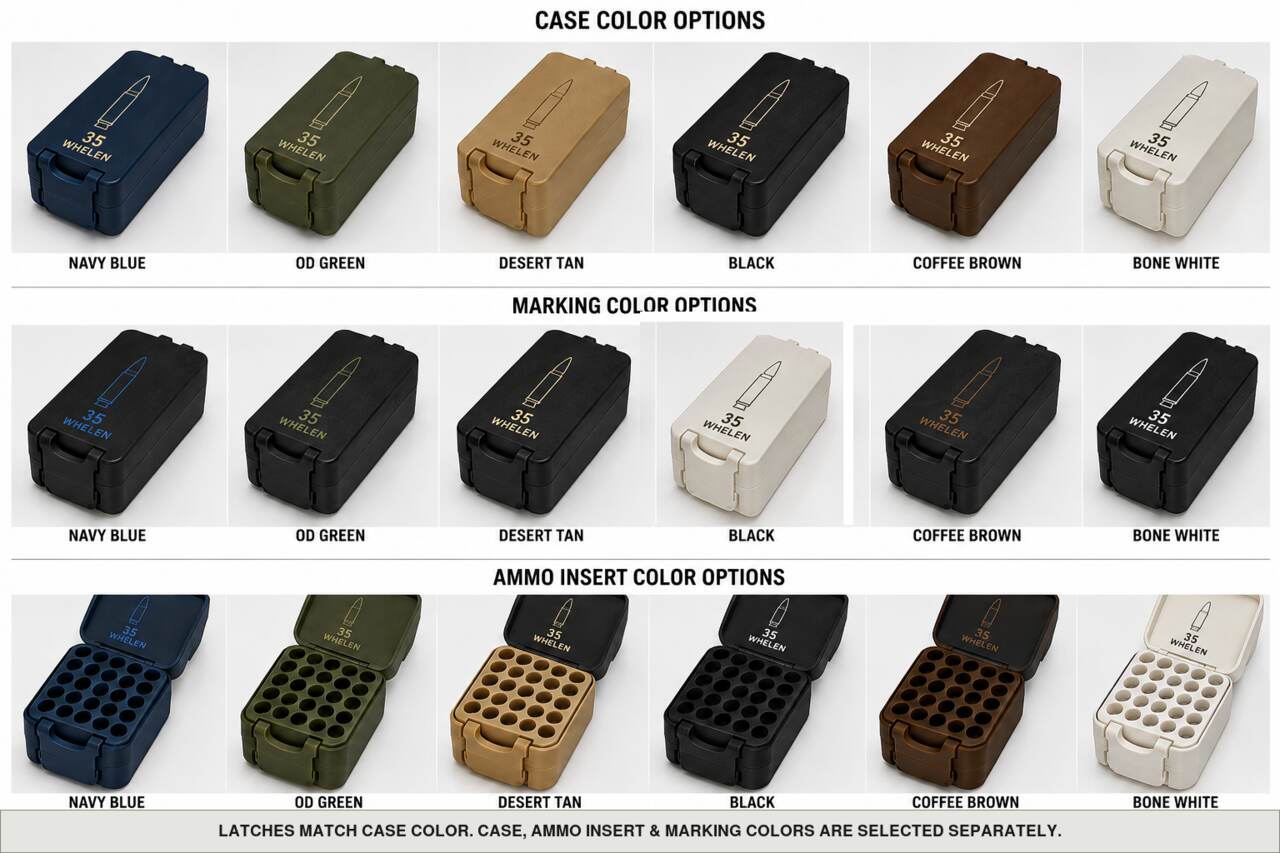 Case, ammo insert, and marking color options for 35 Whelen - 50 Rounds