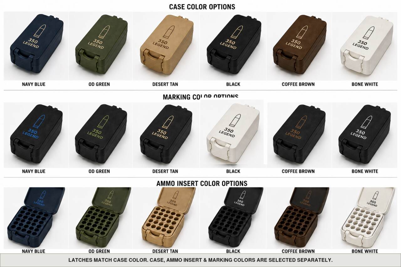 Case, ammo insert, and marking color options for 350 Legend - 50 Rounds