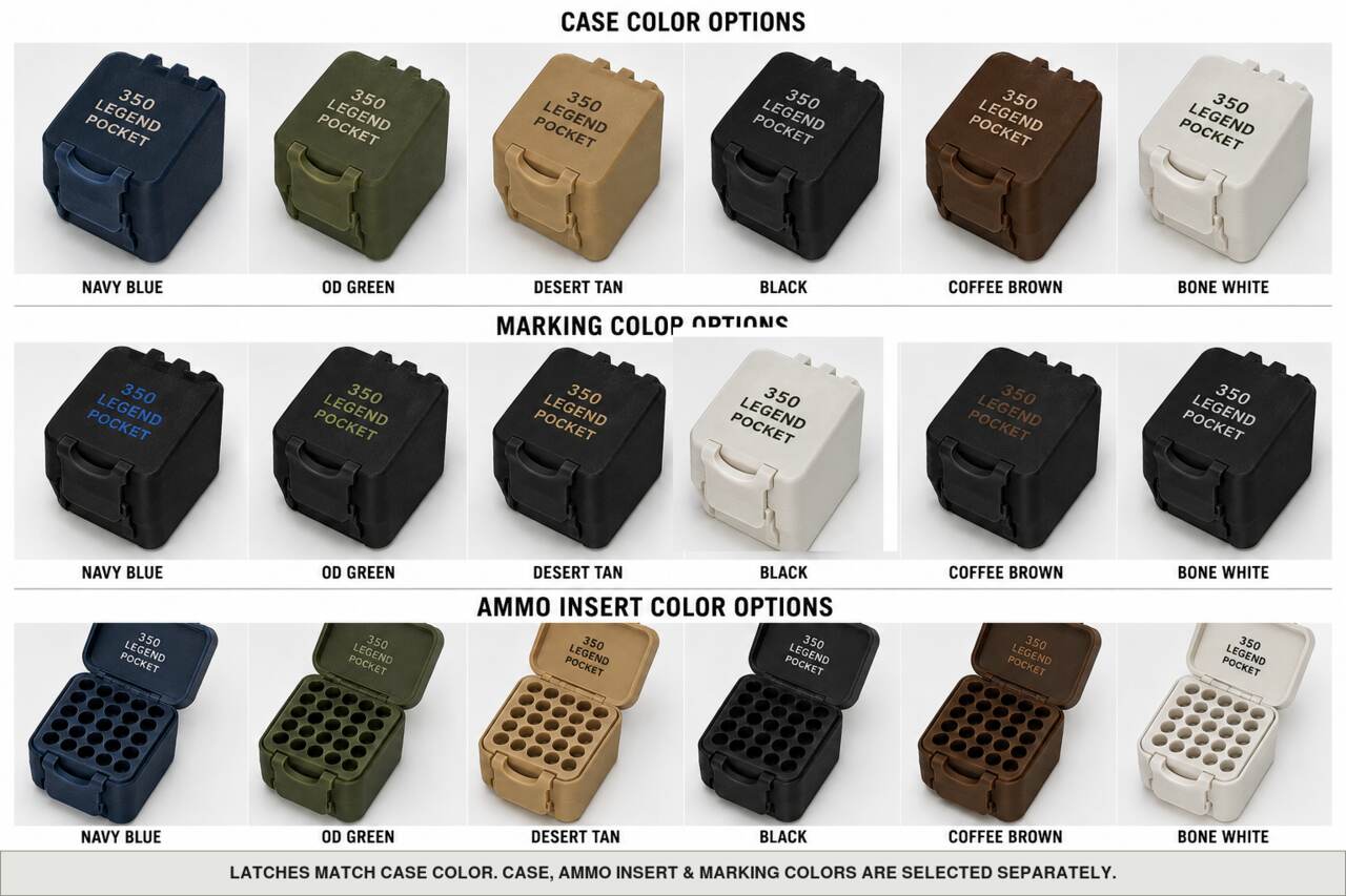Case, ammo insert, and marking color options for 350 Legend - Pocket - 10/15 Rounds