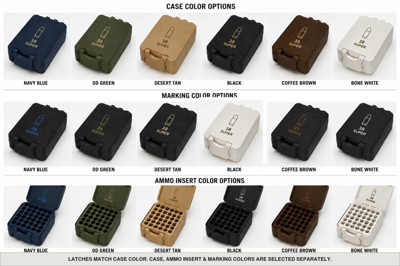 Case, ammo insert, and marking color options for 38 Super - 100 Rounds
