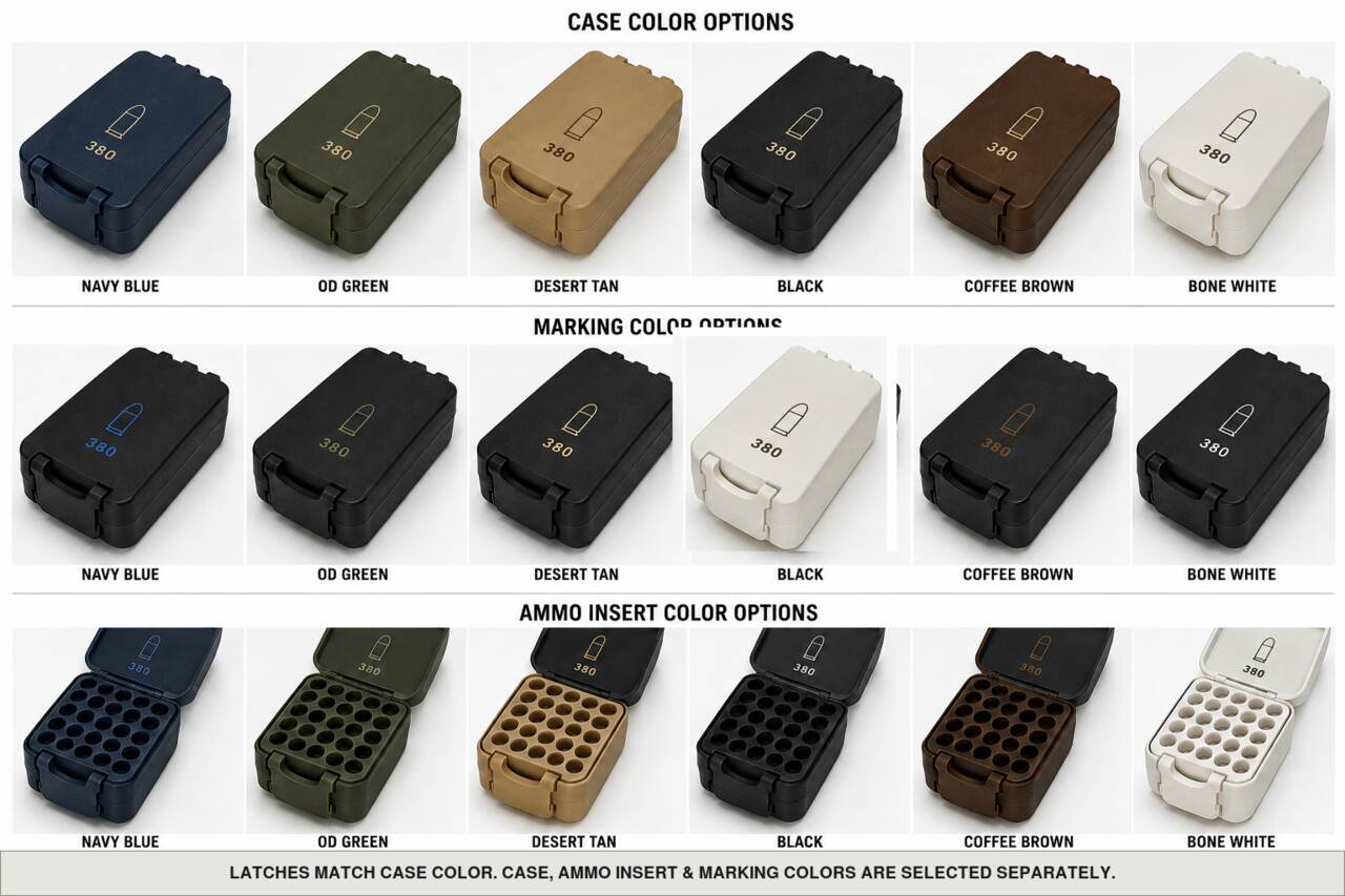 Case, ammo insert, and marking color options for 380 - 150 Rounds
