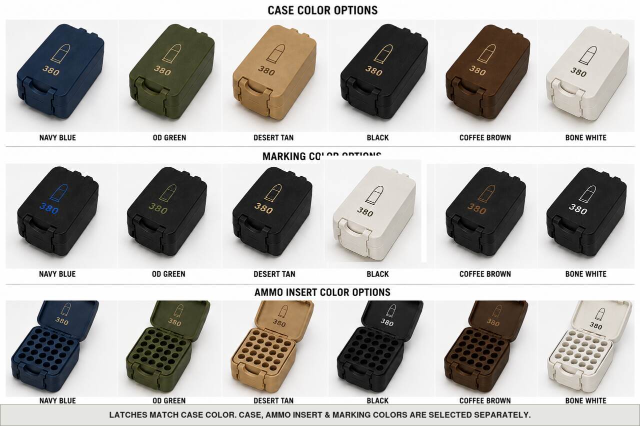 Case, ammo insert, and marking color options for 380 - 50 Round
