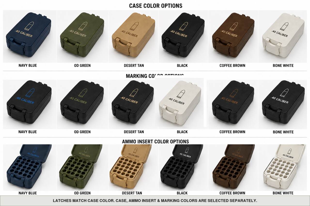 Case, ammo insert, and marking color options for .40 Caliber - 50 Rounds