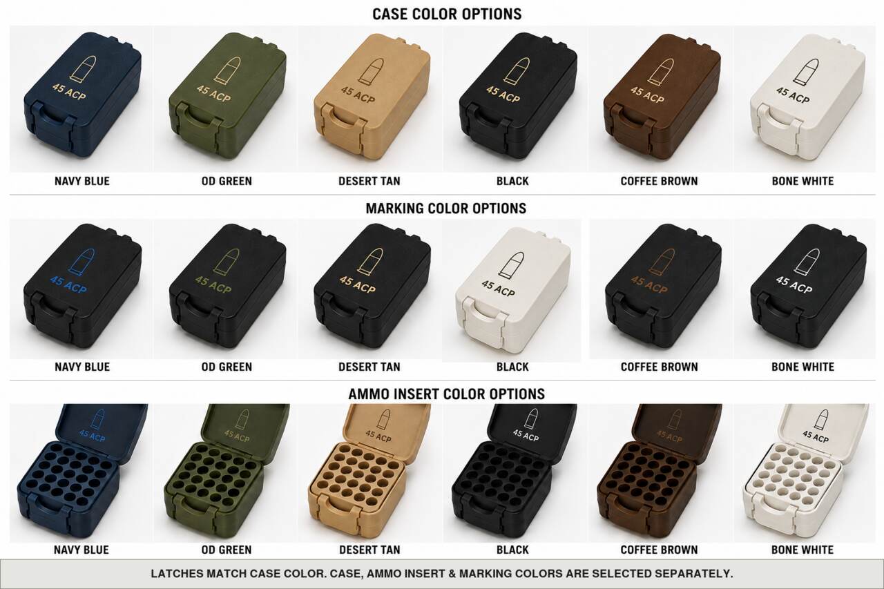 Case, ammo insert, and marking color options for 45 Acp - 50 Rounds