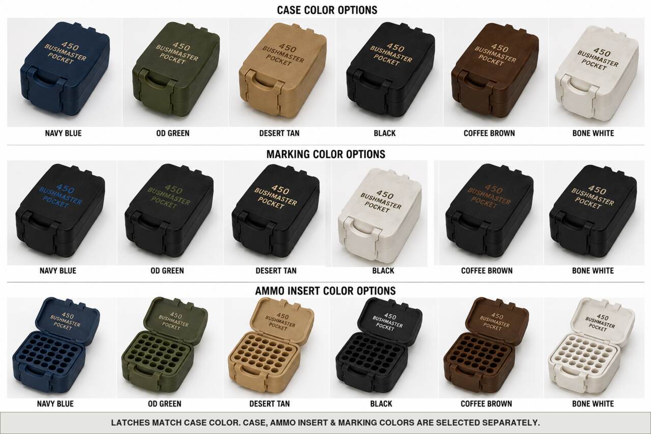 Case, ammo insert, and marking color options for 450 Bushmaster - Pocket - 8 Rounds