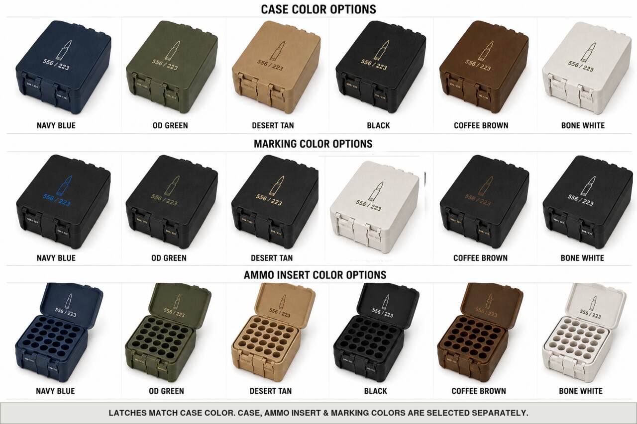 Case, ammo insert, and marking color options for 556/223 - 100/152 Rounds