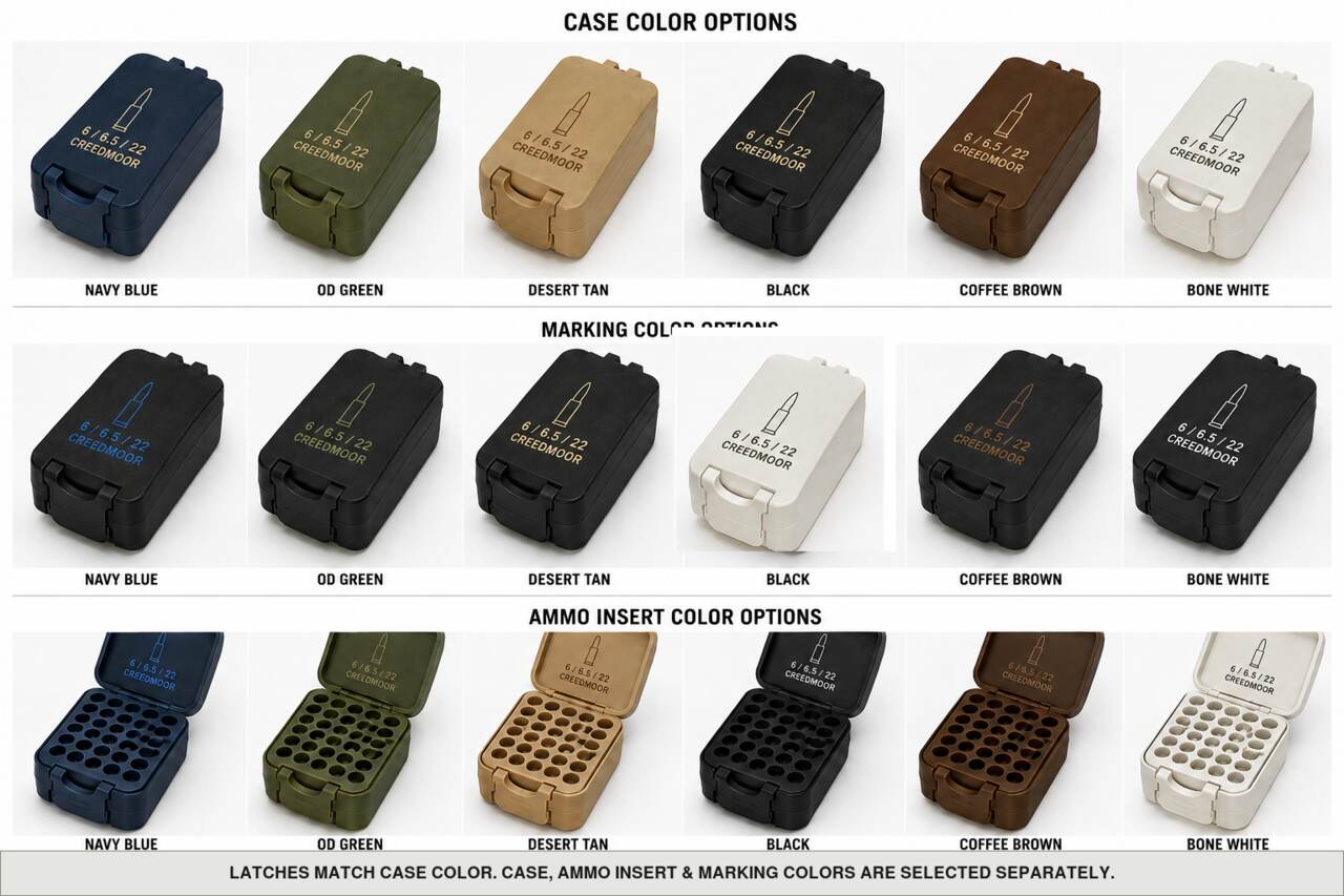 Case, ammo insert, and marking color options for 6 / 6.5 / 22 Creedmoor - 100 Rounds