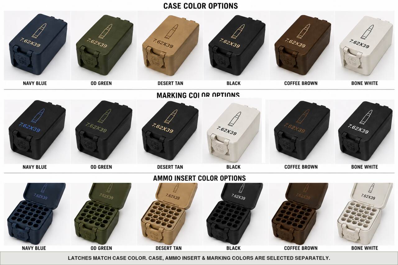 Case, ammo insert, and marking color options for 7.62X39 - 50 Rounds