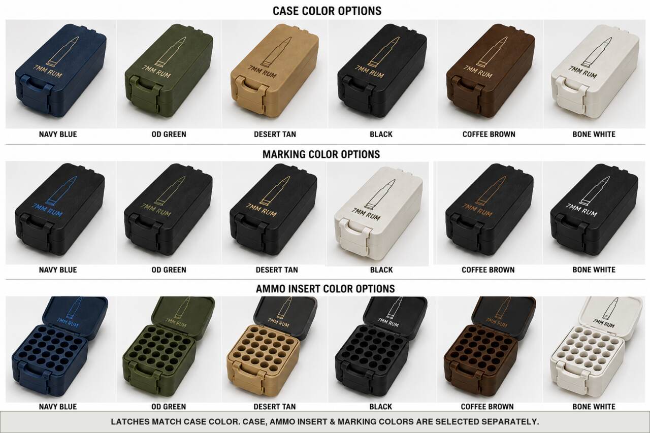 Case, ammo insert, and marking color options for 7Mm Rum - 36 Rounds