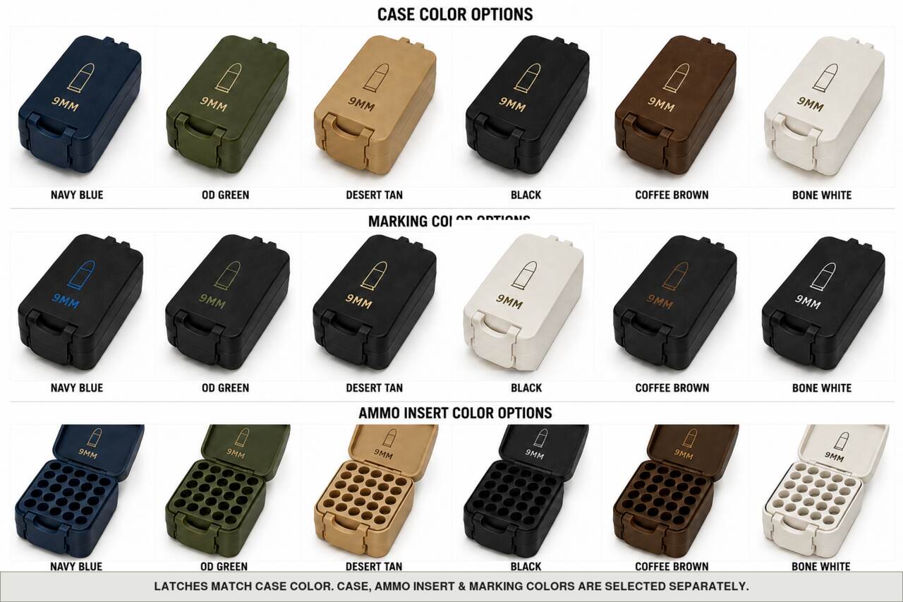 Case, ammo insert, and marking color options for 9Mm - 100/150 Rounds