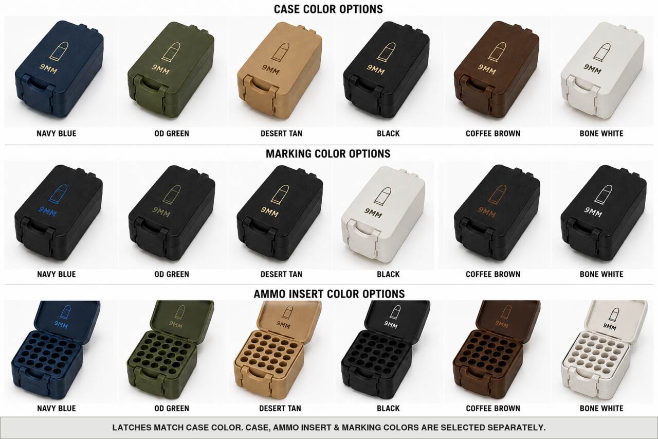 Case, ammo insert, and marking color options for 9Mm - 50+ Rounds