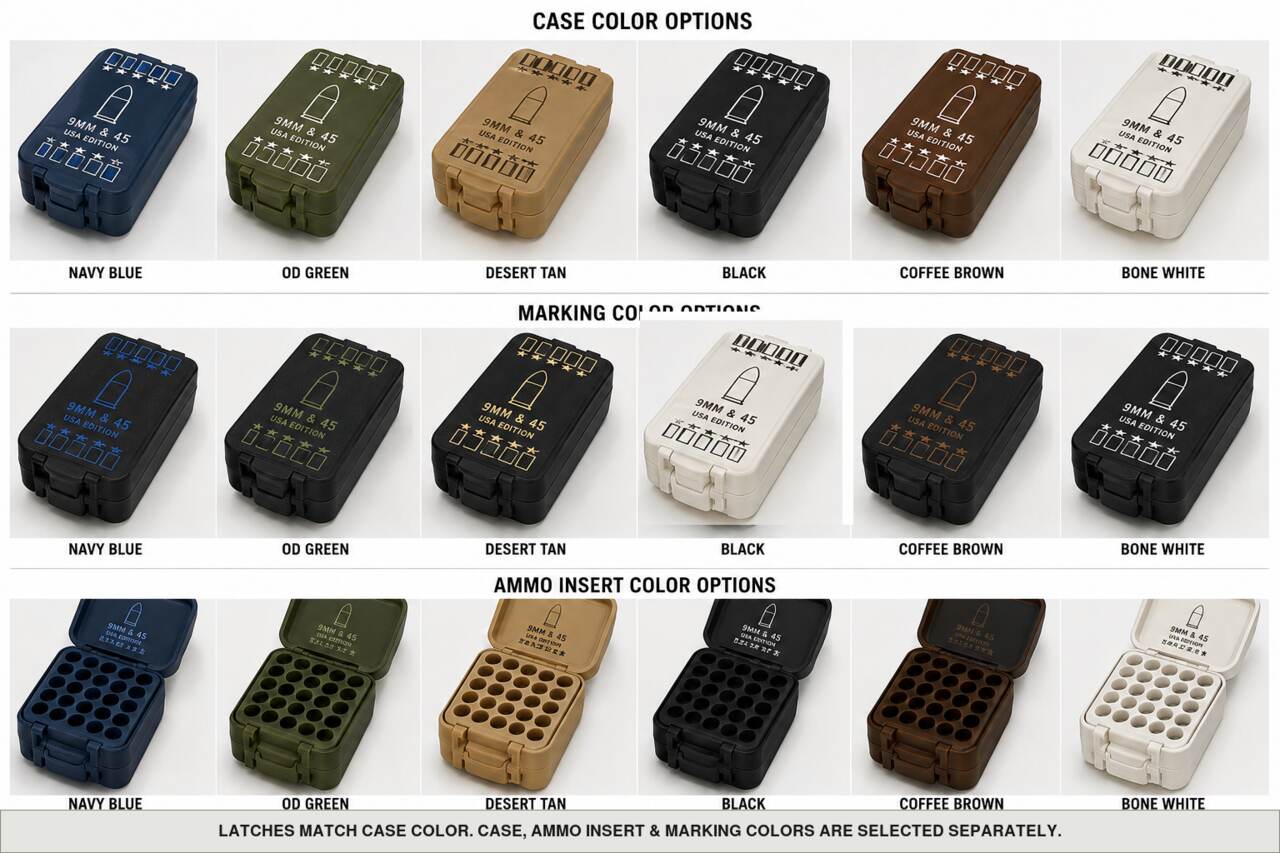 Case, ammo insert, and marking color options for 9Mm & 45 - Usa Edition