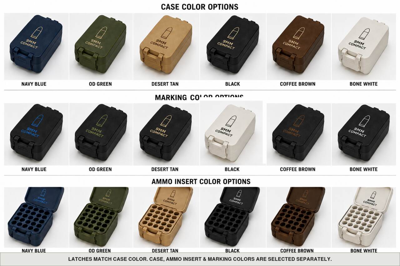Case, ammo insert, and marking color options for 9Mm - Compact - 50 Rounds