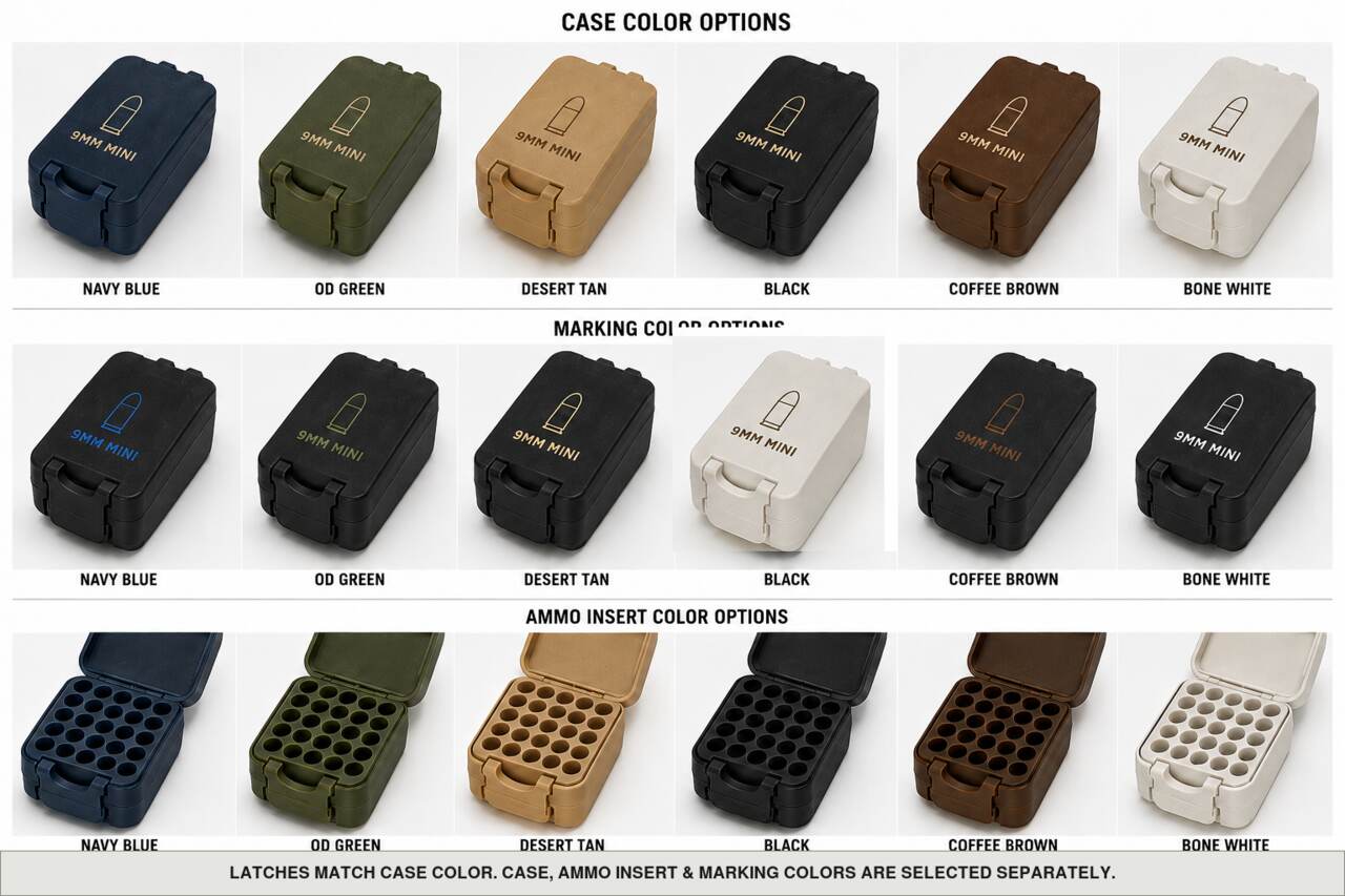 Case, ammo insert, and marking color options for 9Mm - Mini - 25 Rounds