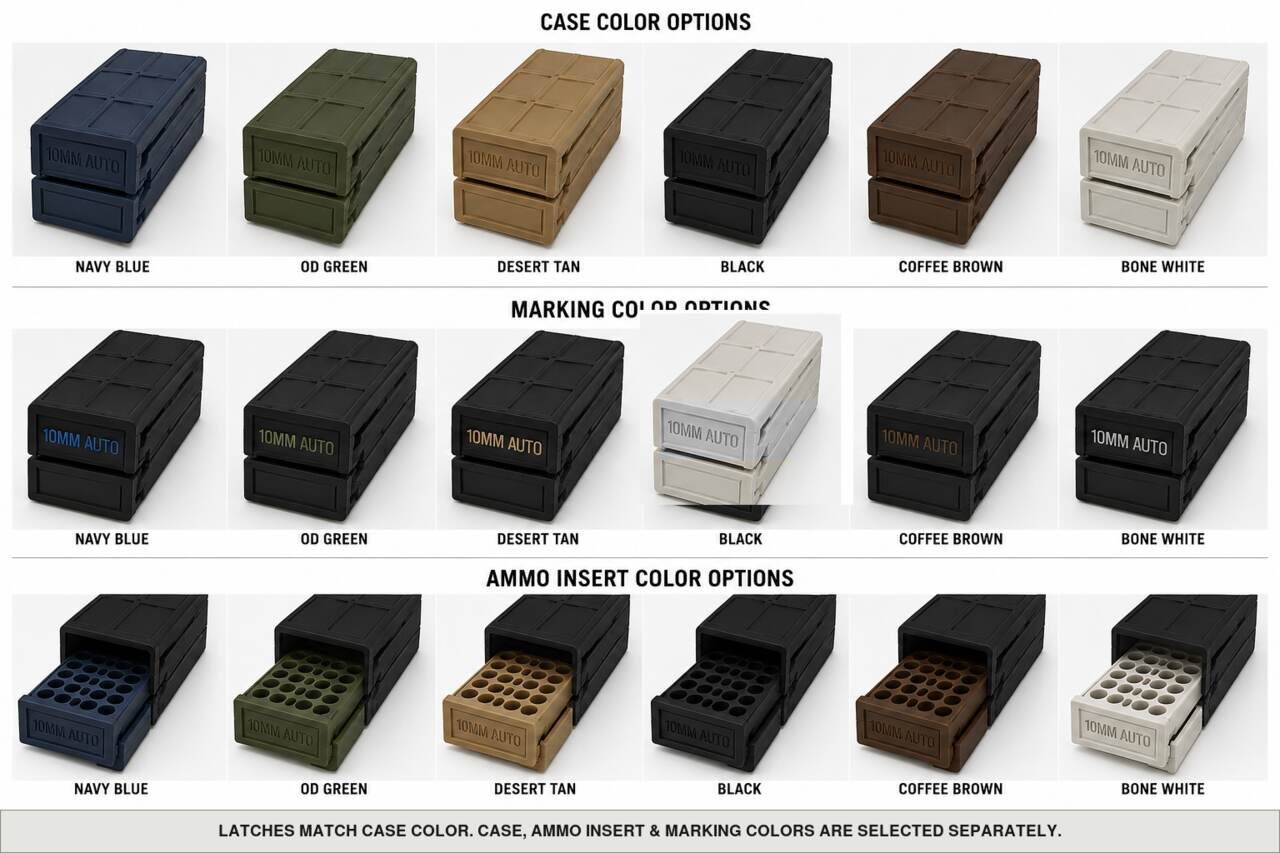 Case, ammo insert, and marking color options for 10Mm Auto