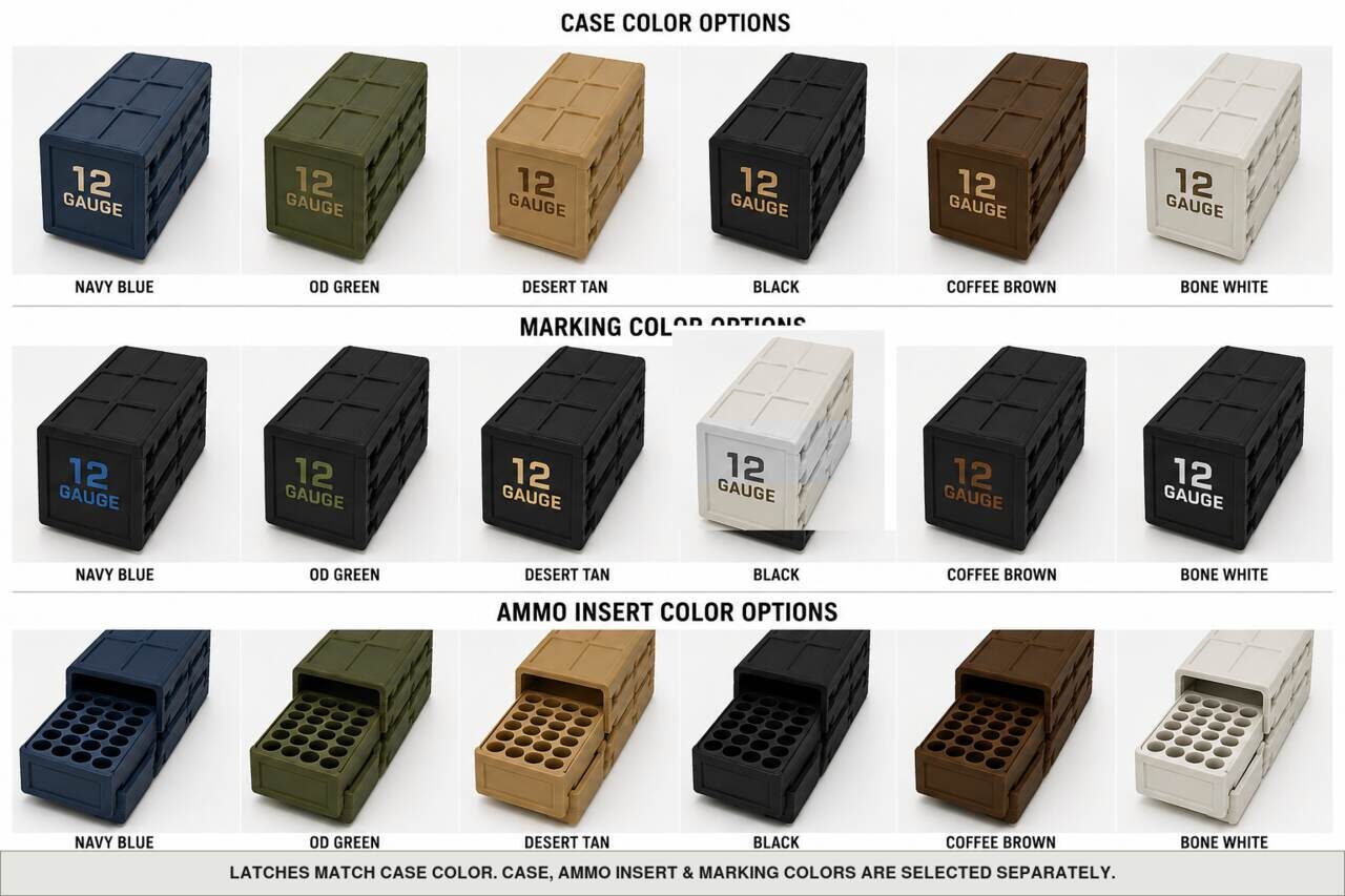 Case, ammo insert, and marking color options for 12 Gauge - 5 Rounds