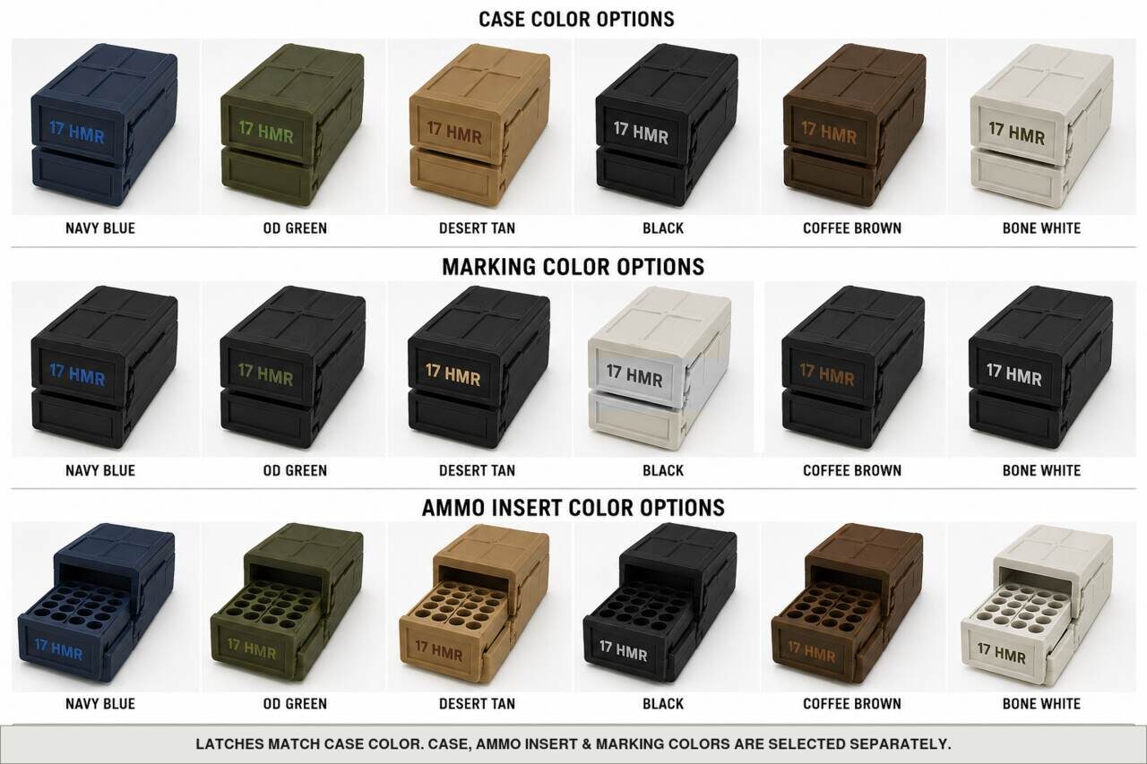 Case, ammo insert, and marking color options for 17 Hmr - 50 Rounds