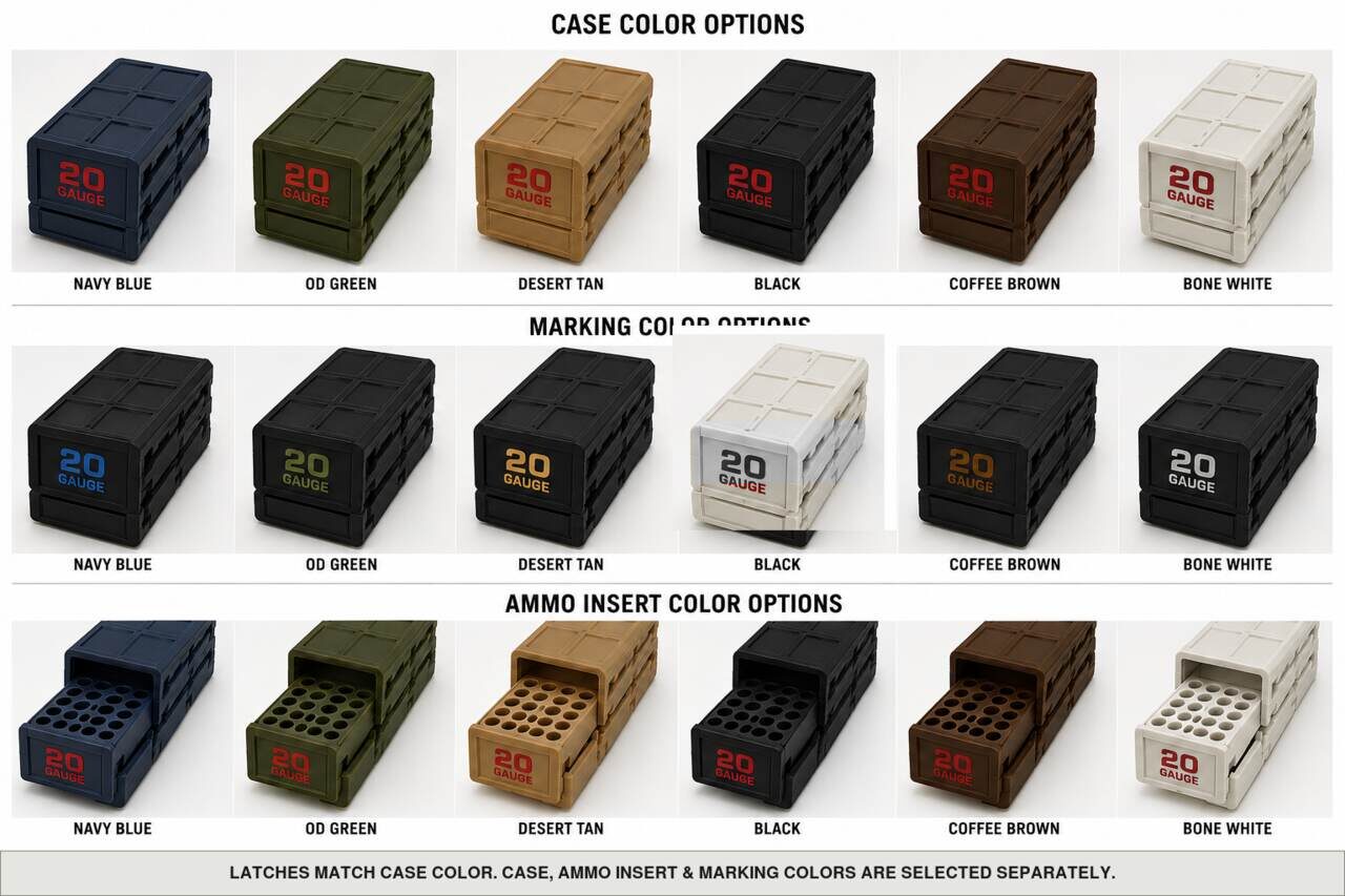 Case, ammo insert, and marking color options for 20 Gauge - 5 Rounds