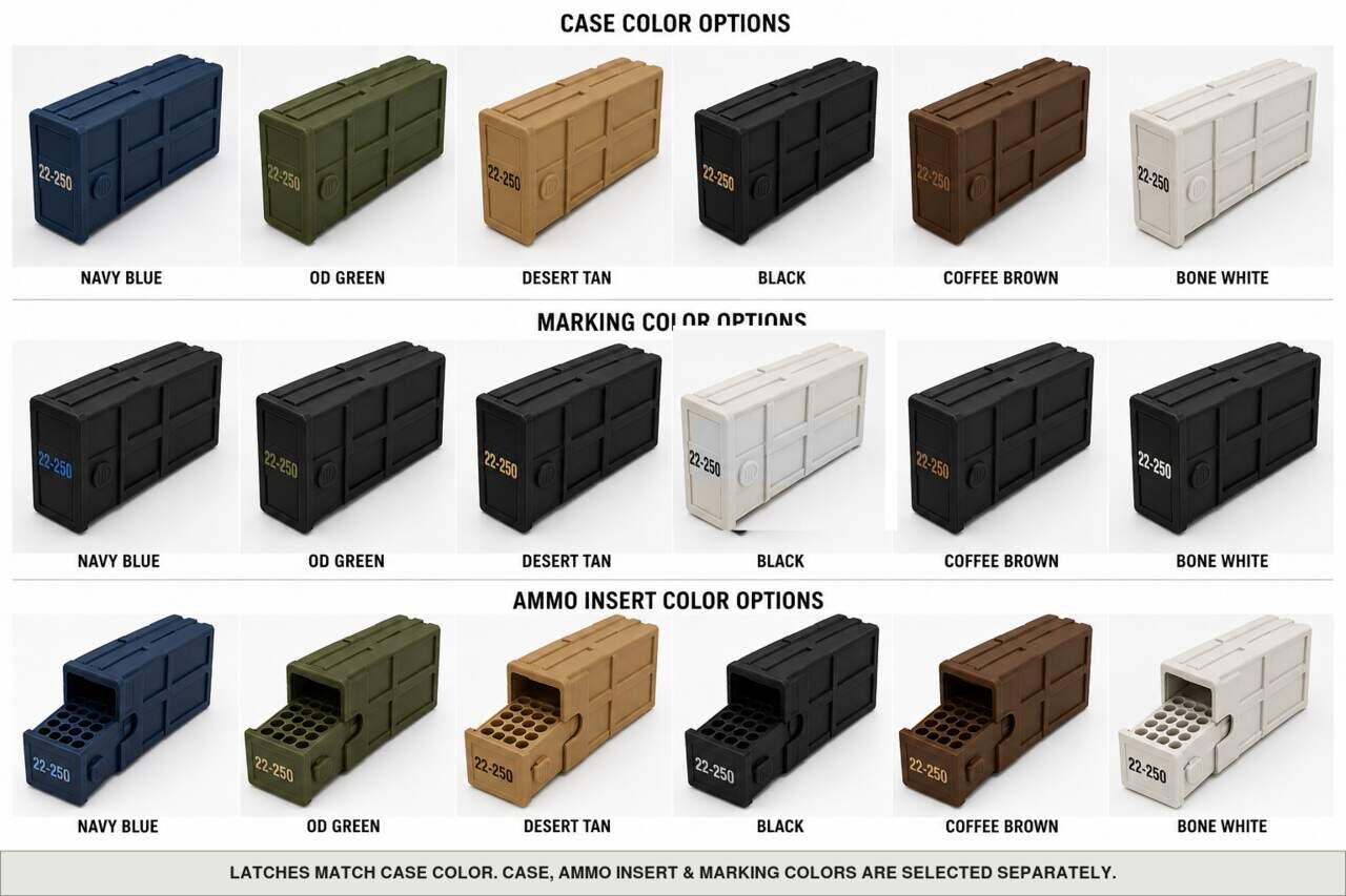 Case, ammo insert, and marking color options for 22-250 - 20 Rounds