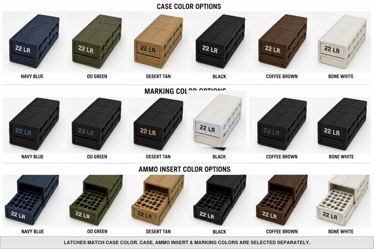 Case, ammo insert, and marking color options for 22 Lr - 105 Rounds