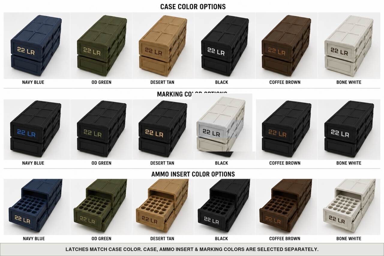 Case, ammo insert, and marking color options for 22 Lr