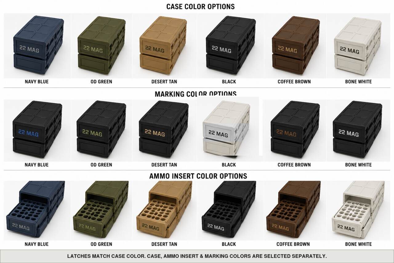 Case, ammo insert, and marking color options for 22 Mag - 50 Rounds