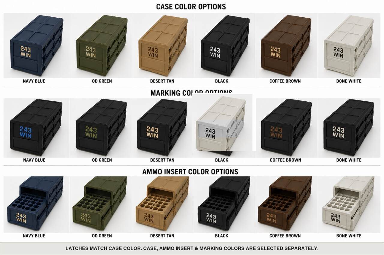 Case, ammo insert, and marking color options for 243 Win - 20 Rounds