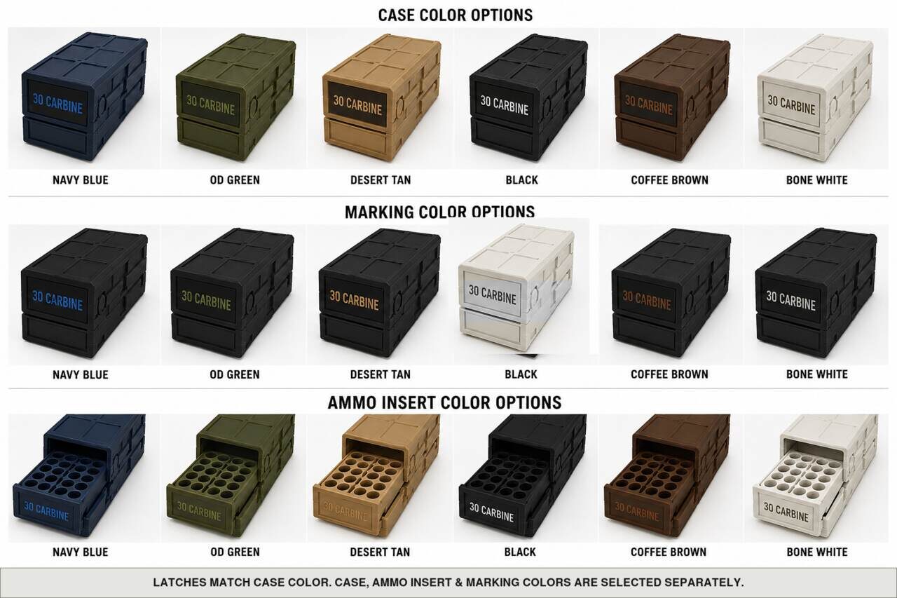 Case, ammo insert, and marking color options for 30 Carbine - 50 Rounds