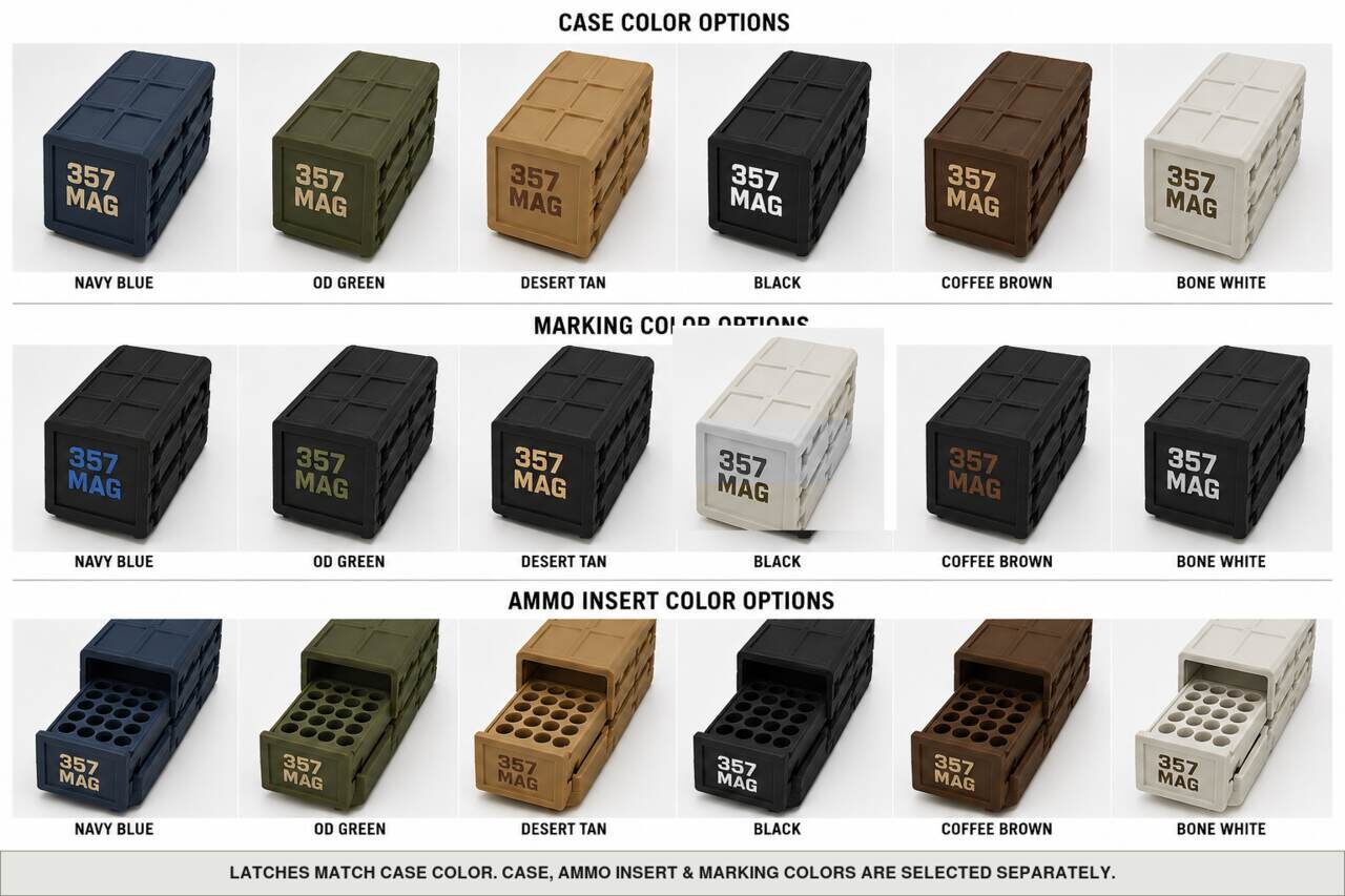 Case, ammo insert, and marking color options for 357 Mag