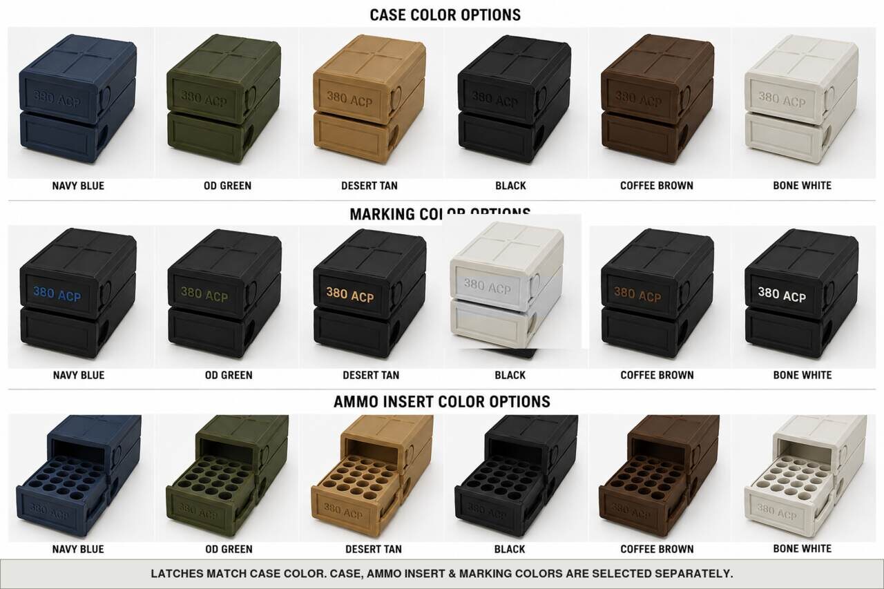 Case, ammo insert, and marking color options for 380 Acp