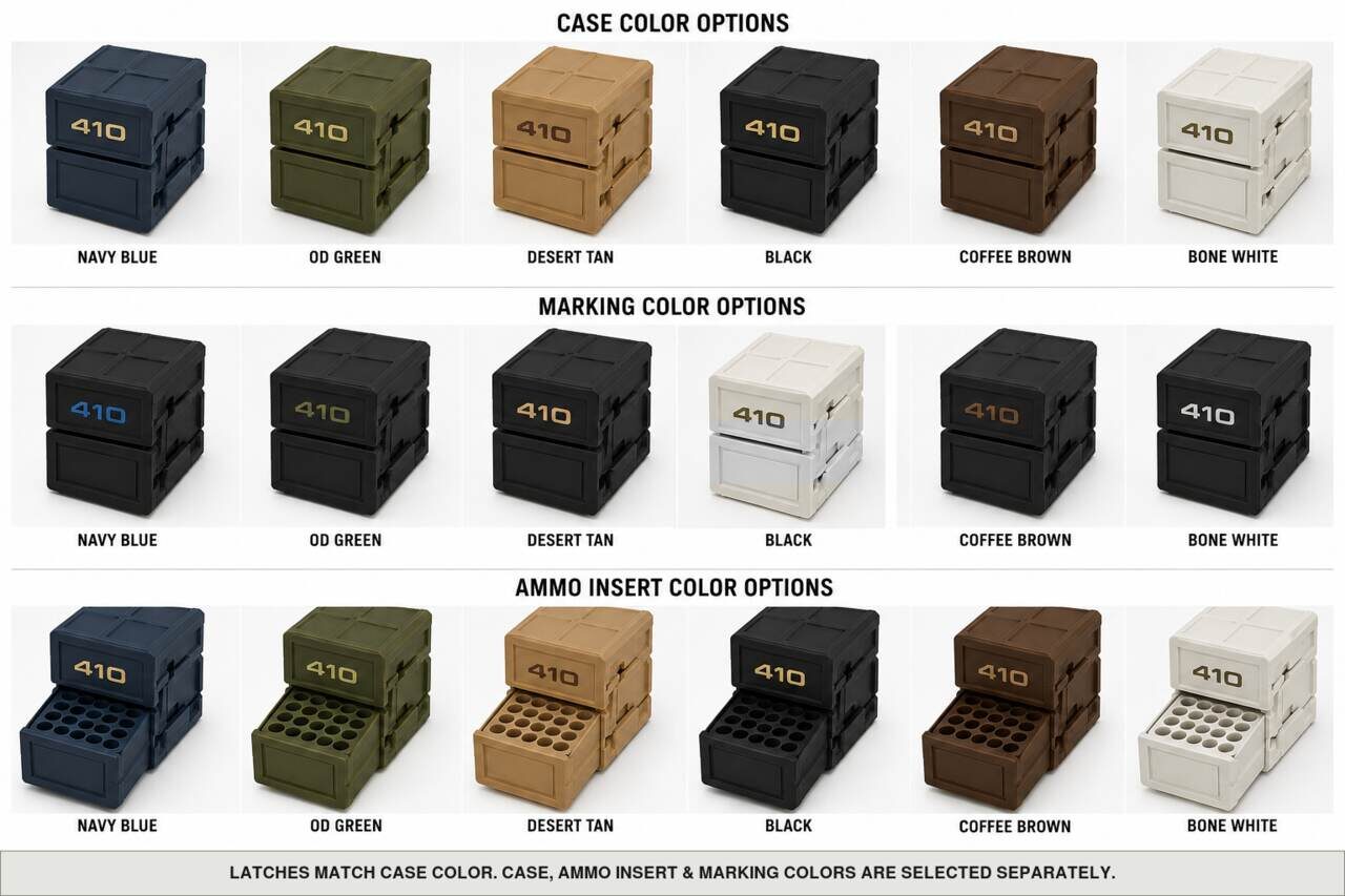 Case, ammo insert, and marking color options for 410 - 25 Rounds
