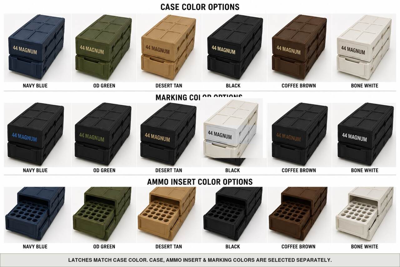 Case, ammo insert, and marking color options for 44 Magnum - 50 Rounds