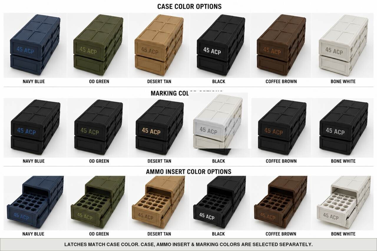 Case, ammo insert, and marking color options for 45 ACP 16 RND