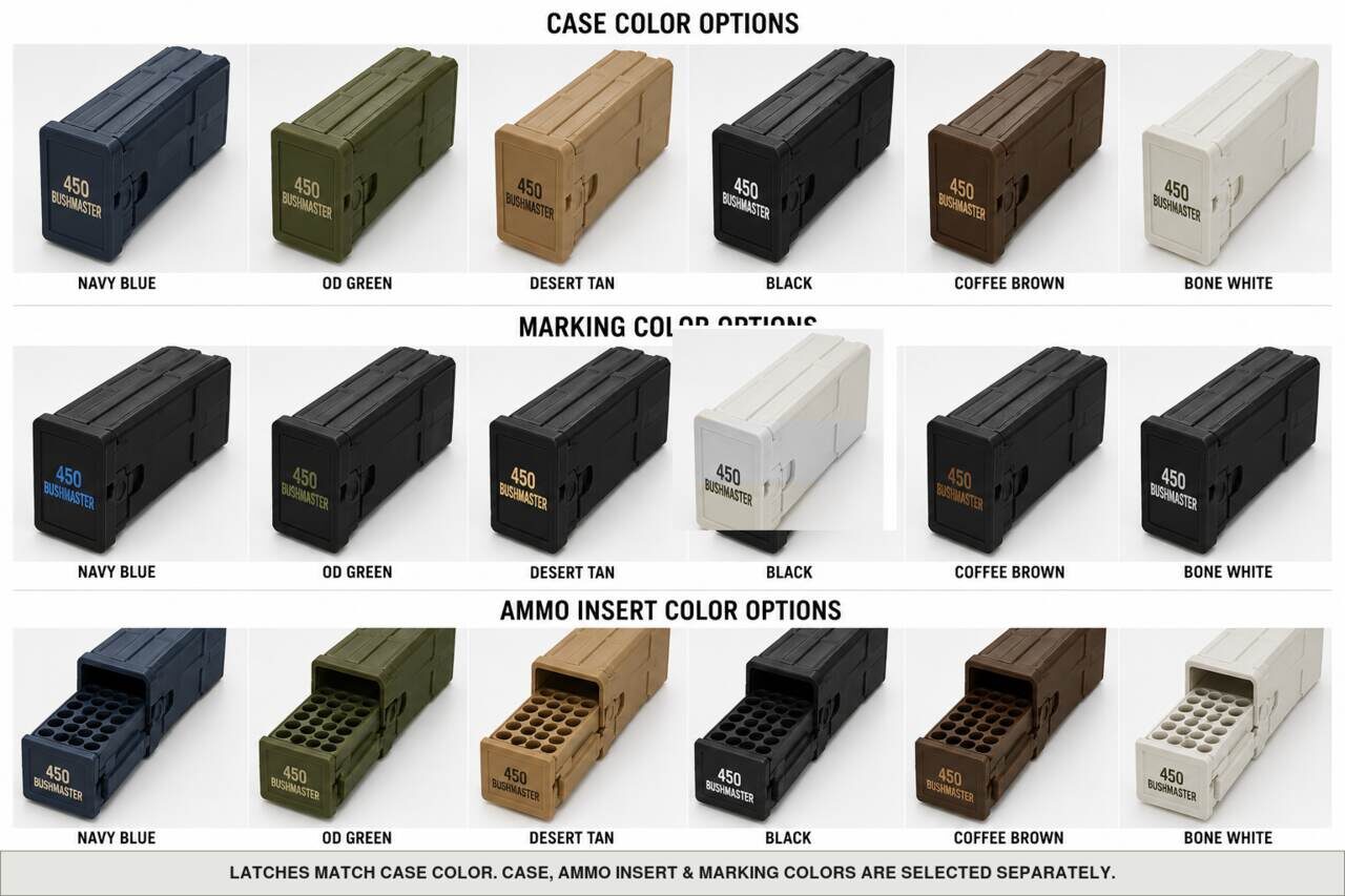 Case, ammo insert, and marking color options for 450 Bushmaster - 20 Rounds