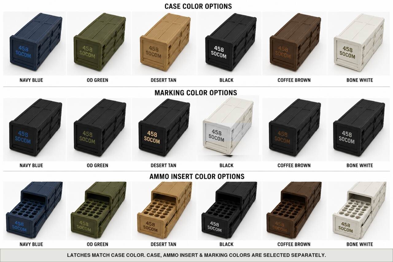 Case, ammo insert, and marking color options for 458 Socom - 20 Rounds