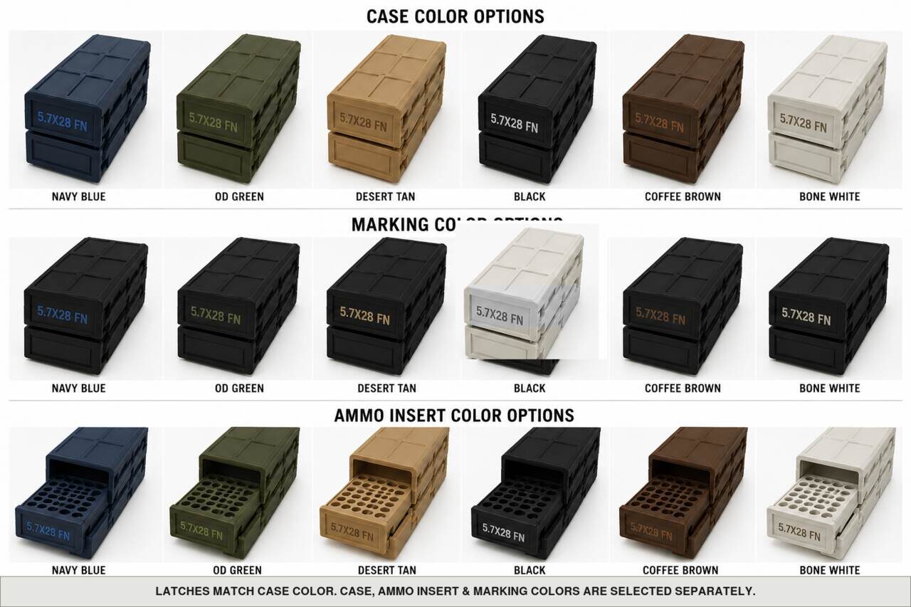 Case, ammo insert, and marking color options for 5.7X28 Fn - 50 Rounds