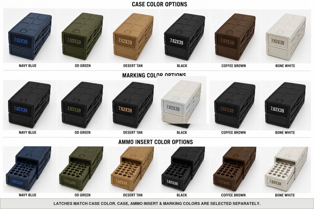 Case, ammo insert, and marking color options for 7.62X39 - 20 Rounds