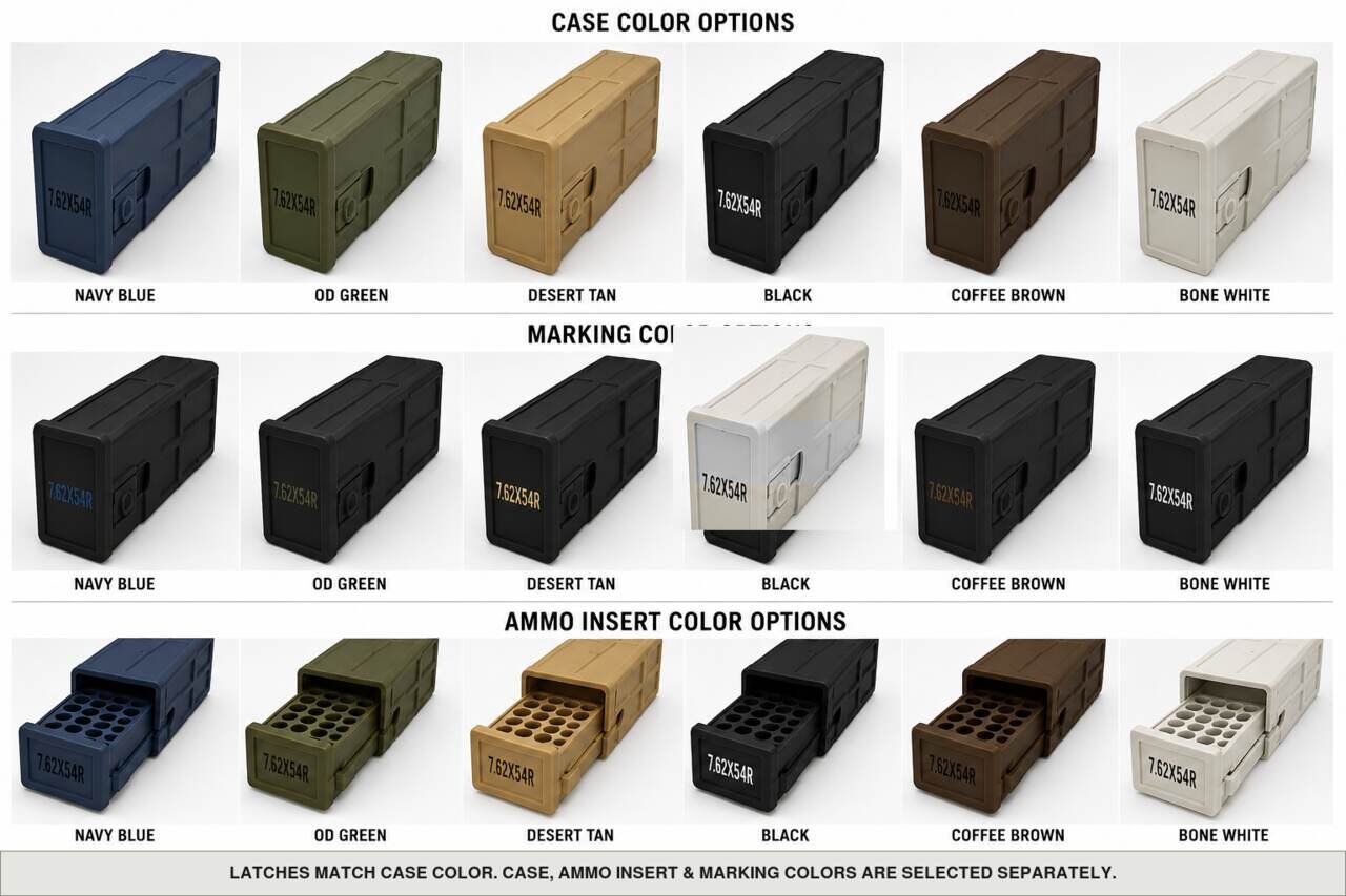 Case, ammo insert, and marking color options for 7.62X54R - 20 Rounds