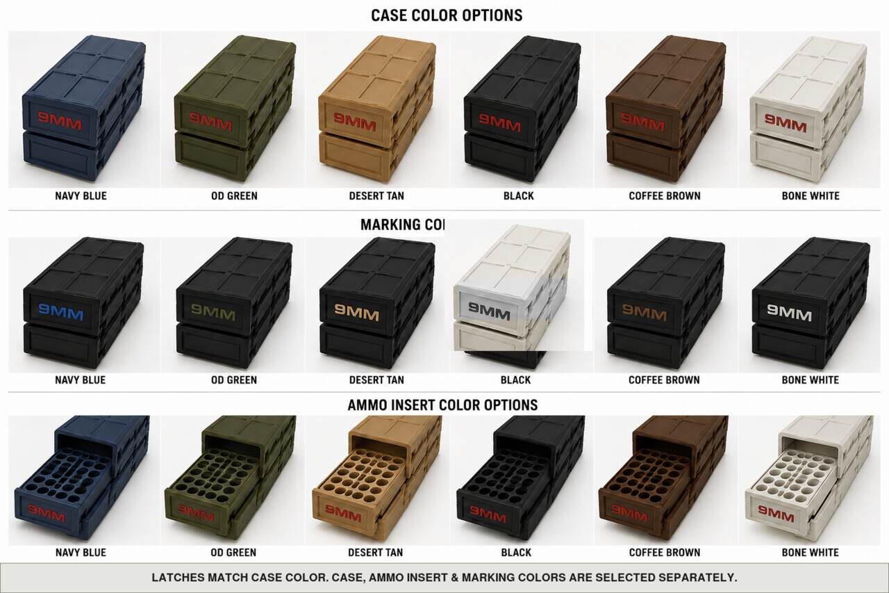 Case, ammo insert, and marking color options for 9Mm - 100 Rounds