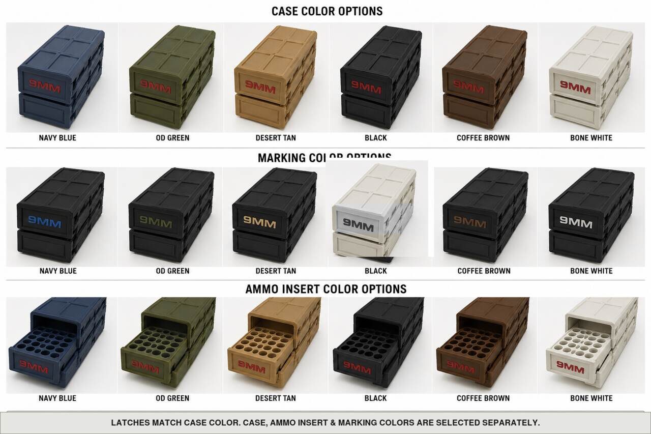 Case, ammo insert, and marking color options for 9Mm - 200 Rounds
