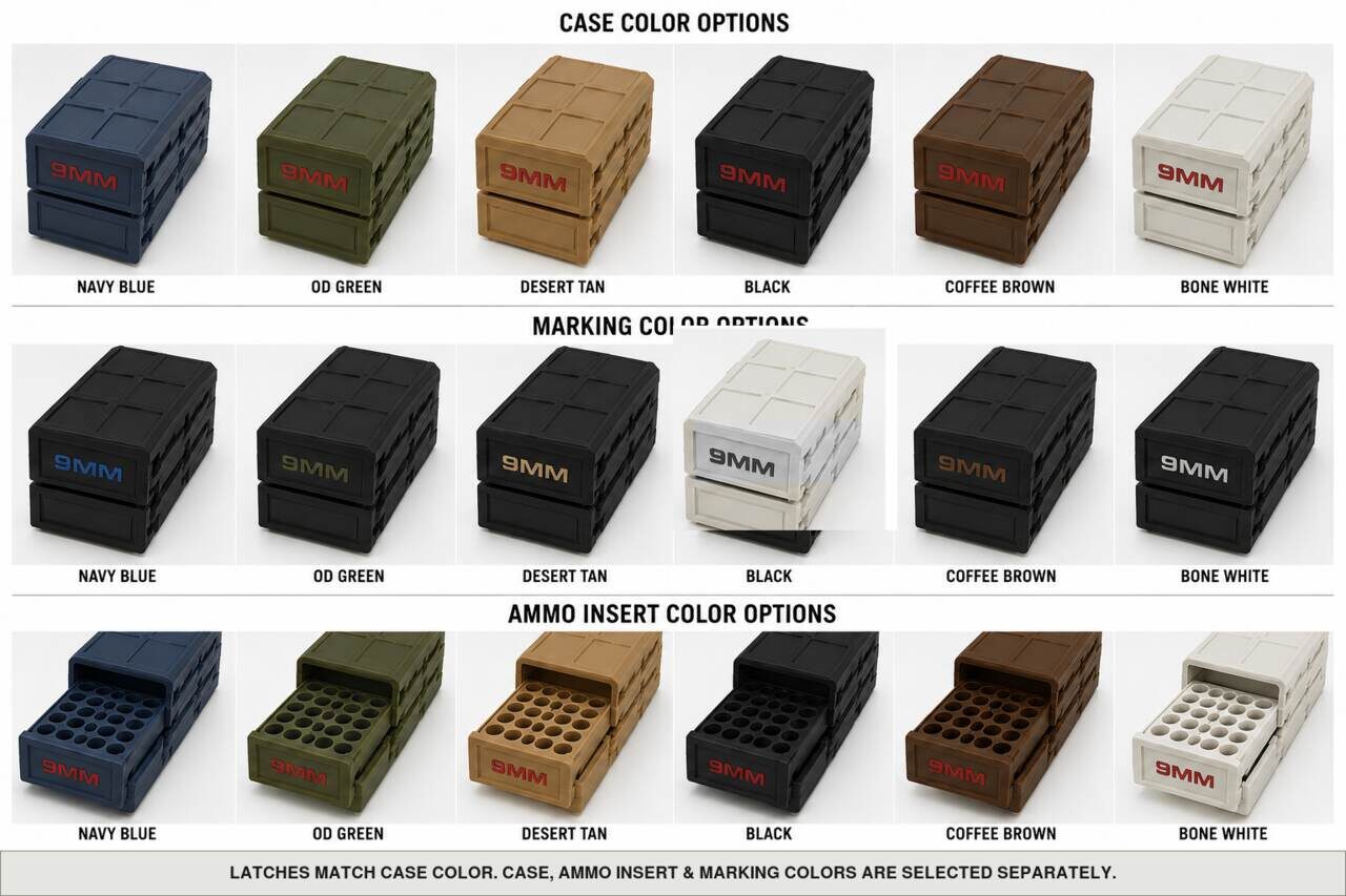 Case, ammo insert, and marking color options for 9Mm
